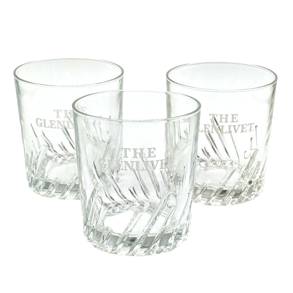 The Glenlivet Scotch Whiskey Old Fashioned Lowball Etched Von Pok 3 Glasses